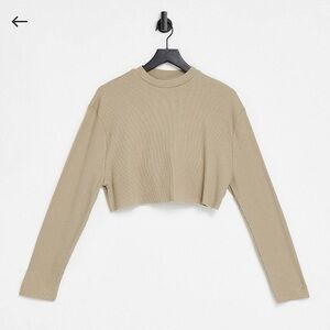 Aritzia Sunday Best Cropped Beige Waffle Top